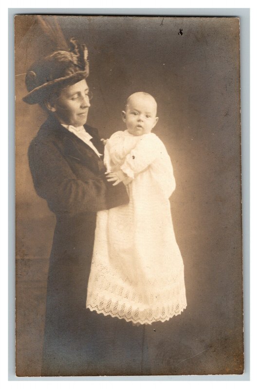 Postcard Mother Holding Baby In Gown Vintage Standard View Card RPPC