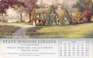 State Business College April 1912 Calendar Tacoma Washington postcard