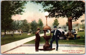 VINTAGE POSTCARD DRINKING FROM THE FOUNTAIN OF YOUTH CITY PAK LUDINGTON MICHIGAN