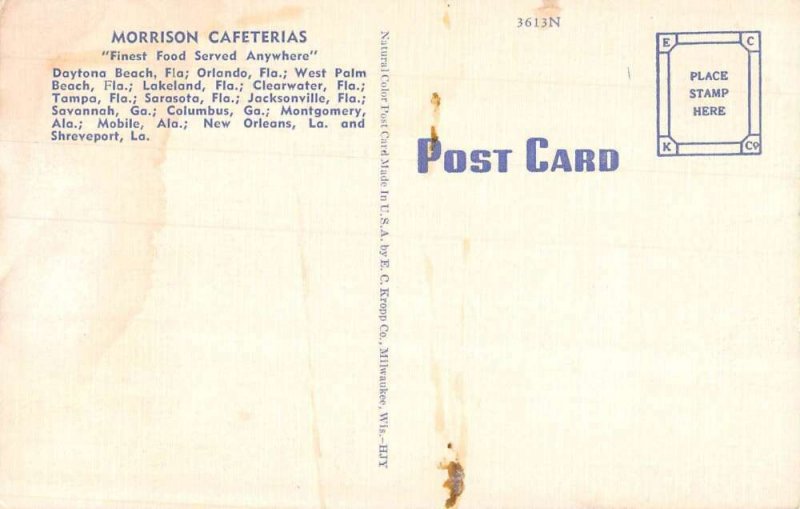 Daytona Beach Florida Greetings From Morrison's Cafeteria antique pc BB3374