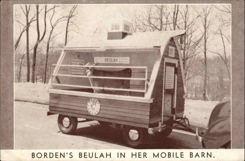 Borden's Milk Advertising Beulah The Cow Mobile Barn c1940s Vintage Postcard