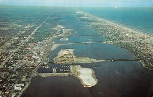 FL, Florida   DAYTONA BEACH Aerial View   FIVE BRIDGES  c1950's Chrome Postcard
