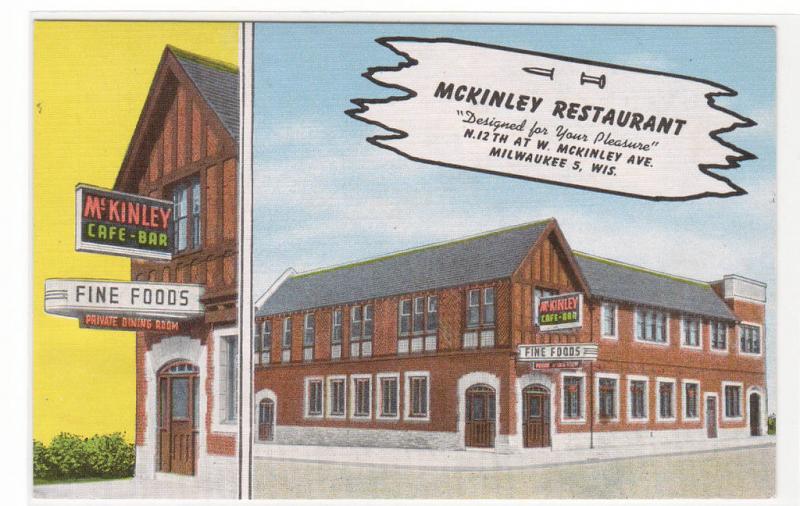 McKinley Restaurant Milwaukee Wisconsin linen postcard