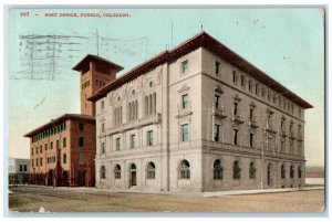 1912 Post Office Building Scene Street Pueblo Colorado CO Antique Postcard