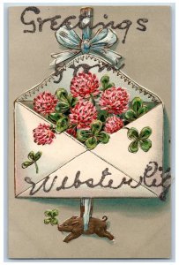 c1905's Greetings From Webster City Flower Envelops Iowa Correspondence Postcard