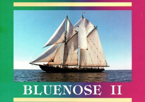 CONTINENTAL SIZE POSTCARD FAMOUS BLUENOSE II TALL SHIP OF NOVA SCOTIA CANADA