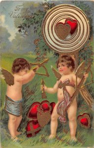 J20/ Valentine's Day Love Holiday Postcard c1910 Cupid Gold Target 159