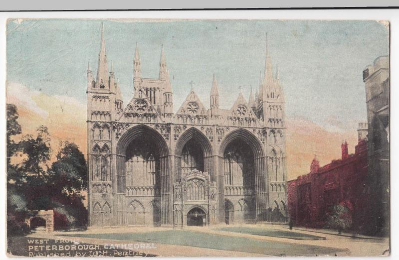 Cambridgeshire; West Front, Peterborough Cathedral PPC 1906 To B Wells, Richmond