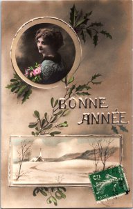 Victorian Lady Bonne Année Vintage RPPC C022