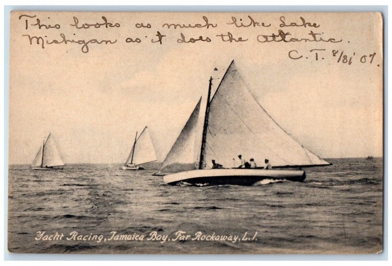 c1910 Yacht Racing Jamaica Bay Far Rockaway Ship Long Island New York Postcard