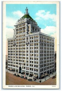 c1920 Peoria Life Building Exterior Classic Cars Street Peoria Illinois Postcard