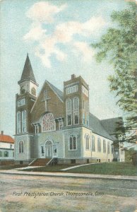 Thompsonville Connecticut First Presbyterian Church Litho Postcard Used