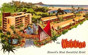 Autos Birdseye View 1950s Waikiakan Hotel Crocker Helbig's postcard 4770