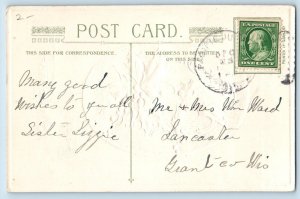 John Winsch Signed Postcard Christmas Holly Berries Embossed Lancaster WI c1910s
