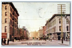 Rockford Illinois IL Postcard Second Avenue Looking West Trolley Cars Harper