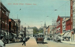 c1910 Postcard; Market Street Scene w Trolley, Ottumwa IA Wapello Co. unposted