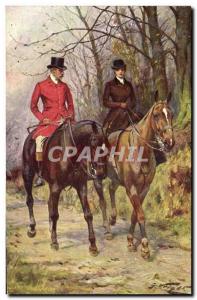 VINTAGE POSTCARD Dogs Dog Hunt Rider Horse