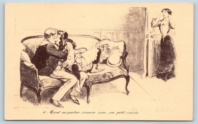 Postcard French Risque Maud Has Fun In The Parlor Cartoon Q16