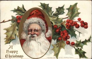 Christmas Santa Claus Holly Border c1910 Vintage Postcard