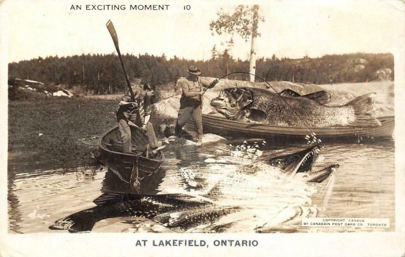 Lakefield Ontario Canada Fishing Exaggerated Vintage Real Photo Postcard  Rppc