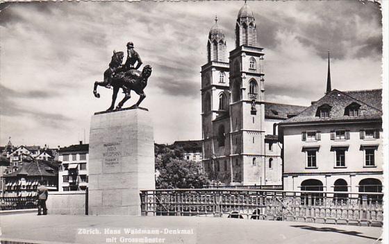 Switzerland Zurich Hans Waldmann Denkmal mit Grossmuenster 1950 Photo