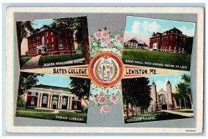 Lewiston Maine Postcard Bates College Multiview Exterior Building 1950 Vintage