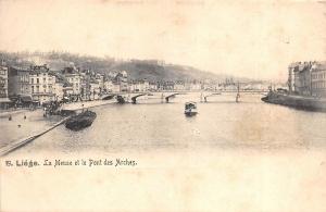 B94348 liege la meuse et le pont de arches ship bateaux belgium