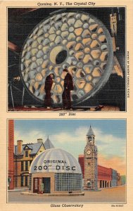 F82/ Corning New York Postcard Linen 200 Disc Glass Observatory 2View