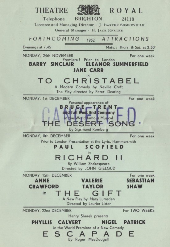 Paul Scofield Richard II Brighton Theatre Antique Flyer