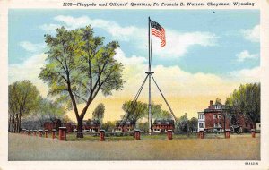 Flagpole Officers Quarters Fort Warren Cheyenne Wyoming linen postcard