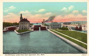 Vintage Postcard Soo-Michigan Locks From East Approach Soo Michigan Frank T. Pub