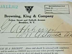 1922 Browning, King & Company Brooklyn New York Men's Clothing Letterhead