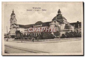 Old Postcard Wiesbaden Bahnhof Train Station