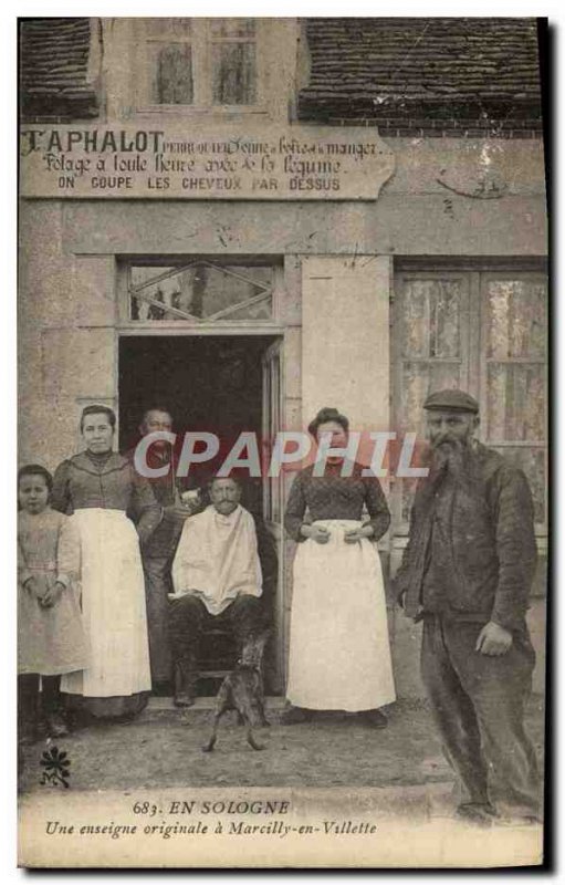 Old Postcard In Sologne An original banner Marcilly in Villette Hairdresser W...