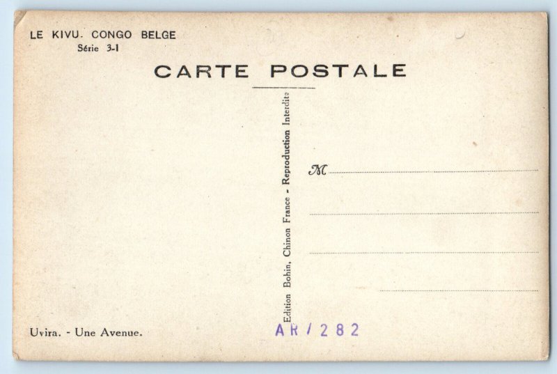 Le Kivu Belgian Congo Postcard On Avenue Uvira c1940's Unposted Vintage