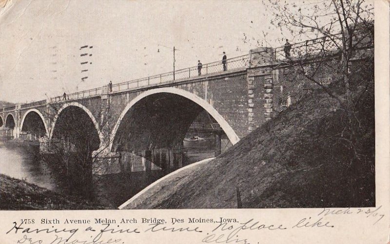 Postcard Sixth Avenue Melan Arch Bridge Des Moines Iowa IA