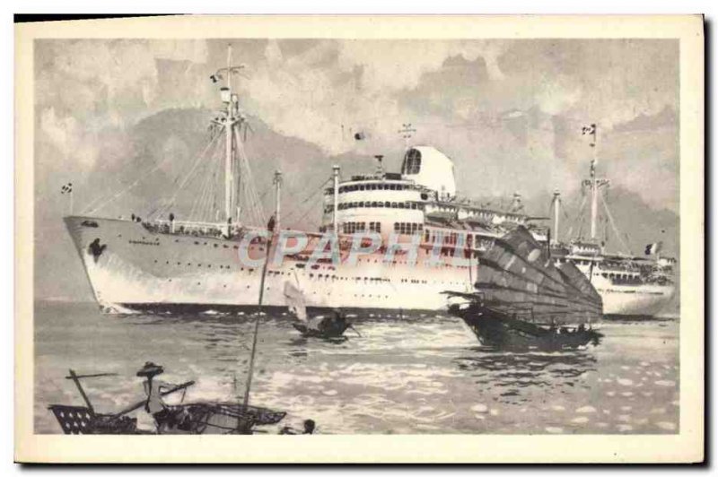 Old Postcard Boat Company Messageries Maritimes Cambodia