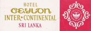 Sri Lanka Ceylon Hotel Inter Continental Vintage Luggage Tag sk1958