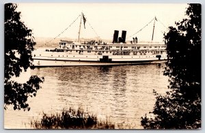 1935 Belfast Maine Steam Boat in Water Scene Real Photo RPPC Vintage Postcard