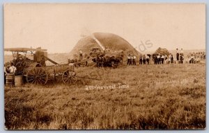 K44/ Interesting RPPC Postcard c1910 Steam Tractor Harvest Farm Occupational 388