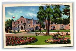 Vintage 1935 Postcard The Alamo Adobe Fort Texas Flag San Antonio Texas