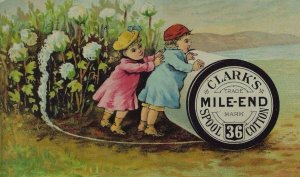 1870's-80's Clark's Mile-End Cotton Thread Children Big Spool Cotton Plants F97