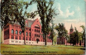 Vtg 1910s University of Vermont Williams Hall Burlington VT Postcard