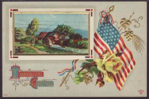 Thanksgiving Greeting,Flag,Scene Postcard