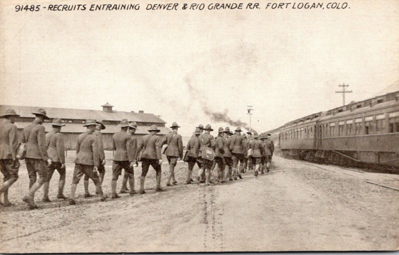 Colorado Fort Logan Recruits Entraining Denver & Rio Grande Railroad
