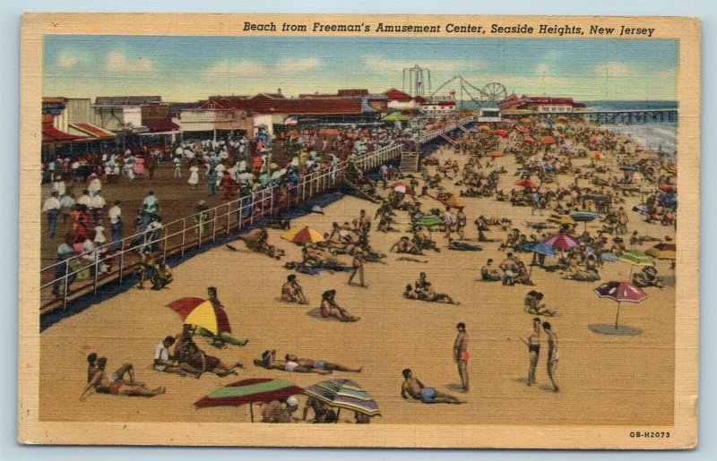 Postcard NJ Seaside Heights Beach From Freeman's Amusement Center c1940s W10