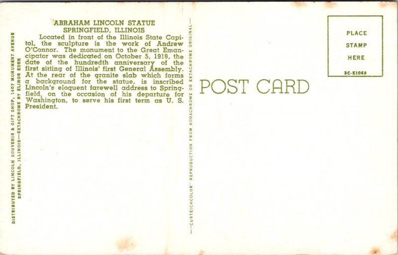 Illinois, Springfield - Abraham Lincoln Statue - [IL-230]