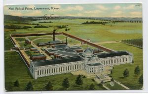 Federal Prison Birds Eye View Leavenworth Kansas 1910c postcard