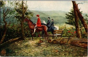Horseback Riders Overlooking the Valley White Sulphur Springs Vtg Postcard G13