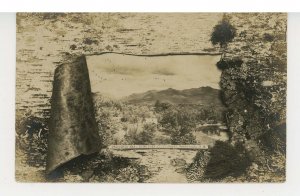 NH - North Woodstock. Franconia Mts from Cliff RPPC  (faux birch bark frame)